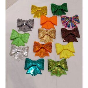 Sequin Hair Bows Girls 13 Piece Set Different Colors Green Orange Pink etc.